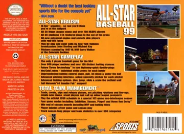 All-Star Baseball 99 (USA) box cover back